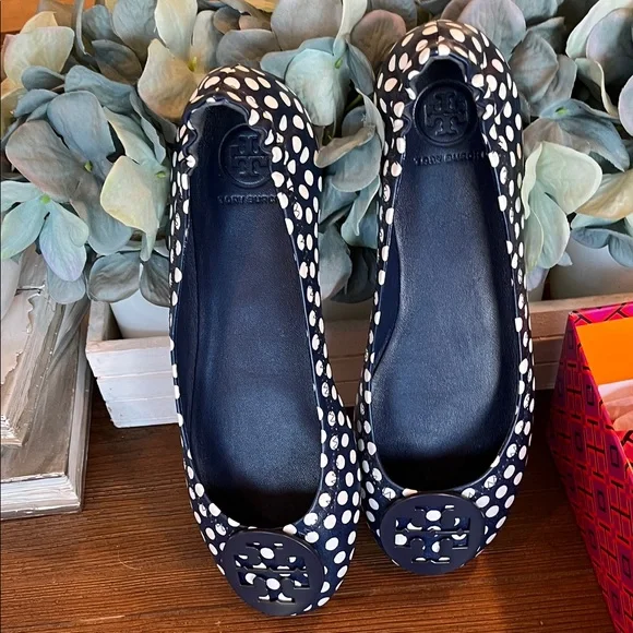 Tory Burch Minnie Travel Ballet with logo Napa leather Polka Dot Flats - Picture 3 of 16